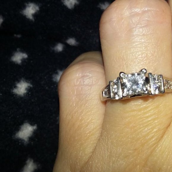 Bridal Ring Set-Princess Cut Engagement Ring-Anniversary Band-Men's Wedding Band - Picture 4 of 5